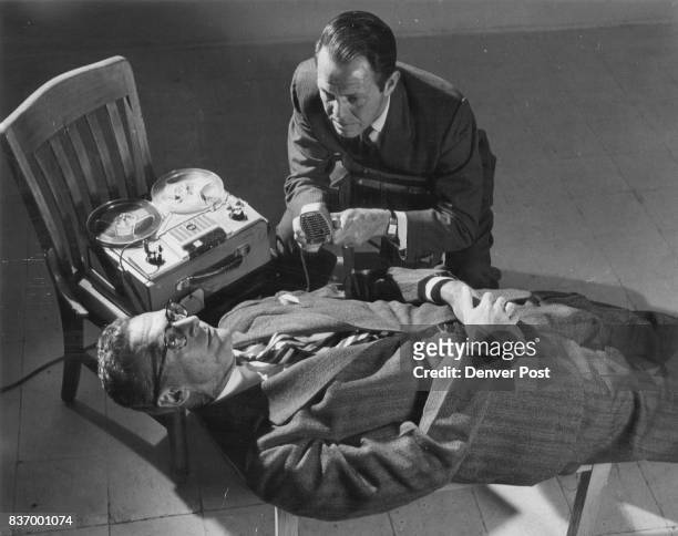 William J. Barker, sometime actor and a permanent member of The Denver Post's Empire magazine staff, cooperates with Hollywood actor Louis Hayward in...
