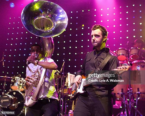 Damon "Tuba Gooding Jr" Bryson and Owen Biddle of The Roots perform during the Miller Genuine Draft 'Genuine Flow' Concert at The Vic Theatre on...