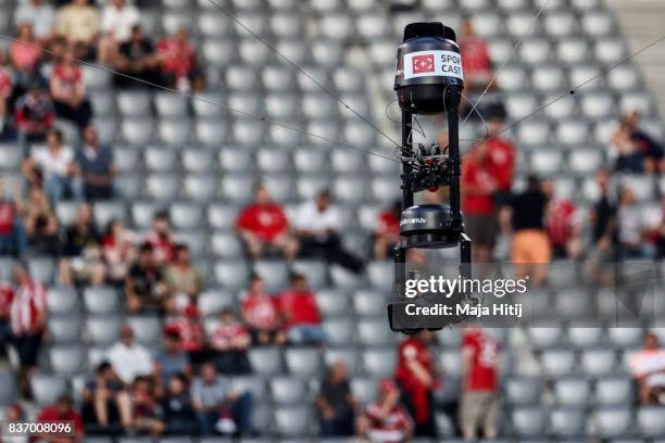 Spidercam is seen prior the Bundesliga match between FC Bayern Muenchen and Bayer 04 Leverkusen at Allianz Arena on August 18, 2017 in Munich,...