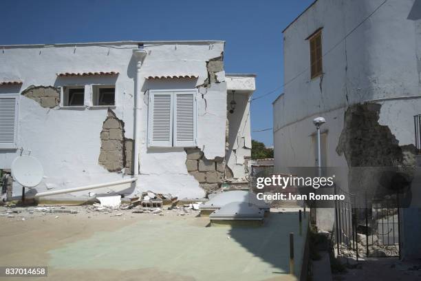 House, damaged in the earthquake, is seen in one of the more heavily damaged areas on August 22, 2017 in Casamicciola Terme, Italy. A magnitude-4.0...