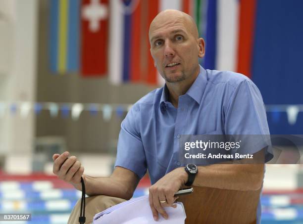 Dirk Lange, new head coach of the German swimming association, poses for a portrait at the FINA short course swimming World Cup final on November 15,...