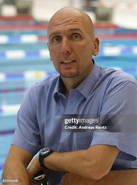 Dirk Lange, new head coach of the German swimming association, poses for a portrait at the FINA short course swimming World Cup final on November 15,...