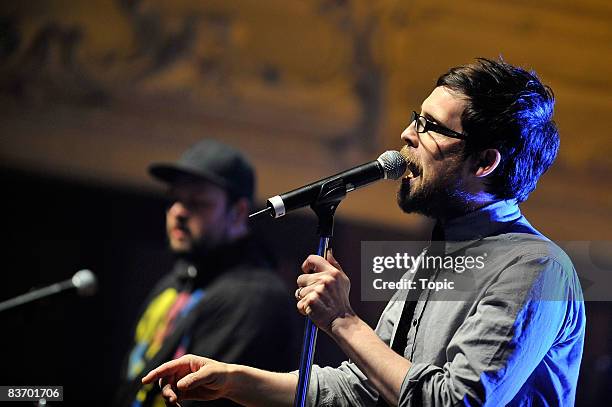 Dave Gibson of the band ElemenoP performs on stage during the Raukatauri Music Therapy Centre Charity Auction at the Auckland Town Hall on November...