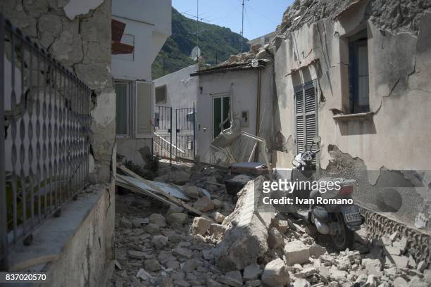 House, damaged in the earthquake, is seen in one of the more heavily damaged areas on August 22, 2017 in Casamicciola Terme, Italy. A magnitude-4.0...