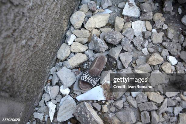 The personal effects of those who left the house, damaged in the earthquake, in one of the most damaged areas on August 22, 2017 in Casamicciola...