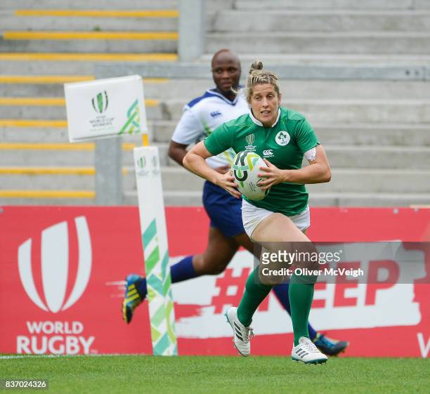 Belfast , Ireland - 22 August 2017; Alison Miller of Ireland runs in for her side's second try during the 2017 Women's Rugby World Cup 5th Place...