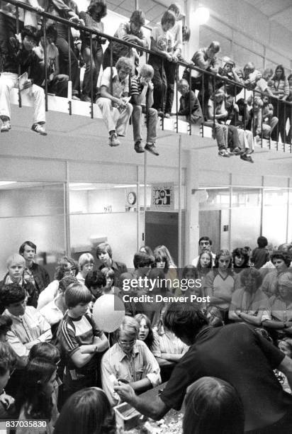 Howard Hanley demonstrates liquid nitrogen and cryogenics to interested students at National Bureau of Standards in Boulder. Credit: The Denver Post