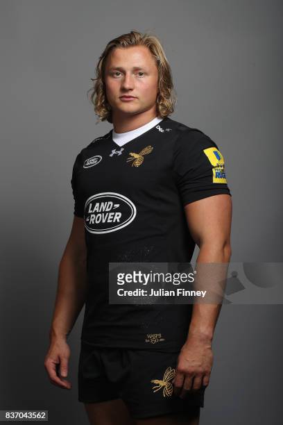 Tommy Taylor of Wasps poses for a portrait during the Wasps photocall for the 2017-2018 Aviva Premiership Rugby season at Ricoh Arena on August 22,...