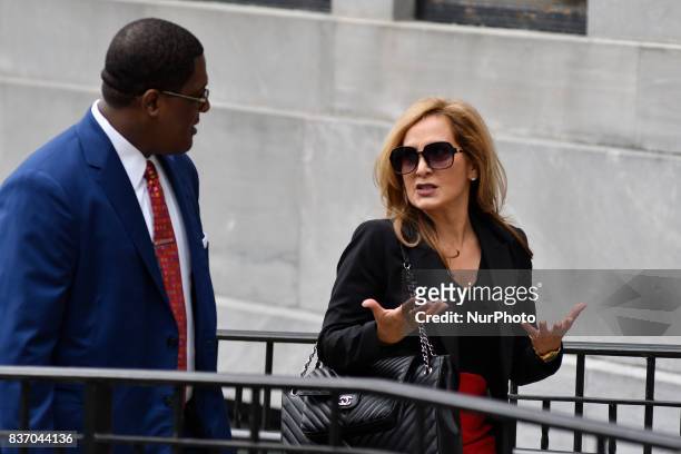 Former defense attorney Angela Agrusa, with spokesperson Andrew Wyatt arrive for a pre-trial hearing in the sexual assault trial of US actor Bill...