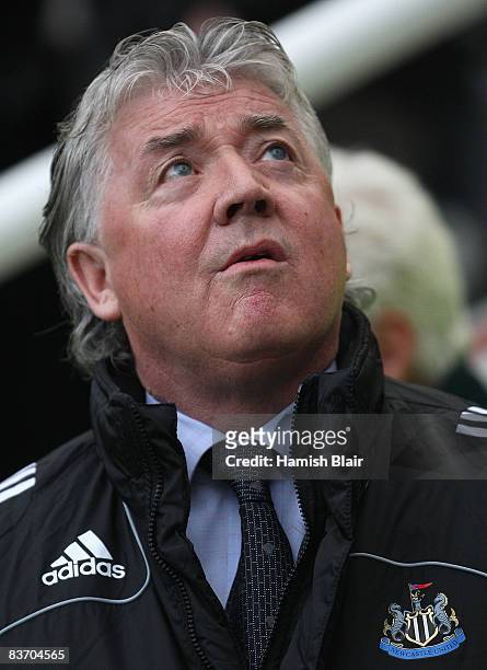 Newcastle manager Joe Kinnear looks on before the Barclays Premier League match between Newcastle United and Wigan Athletic at St James' Park on...
