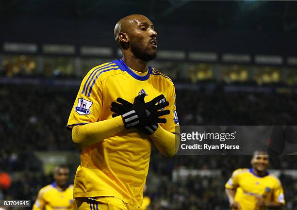 Nicolas Anelka of Chelsea celebrates scoring his team's third goal during the Barclays Premier League match between West Bromwich Albion and Chelsea...