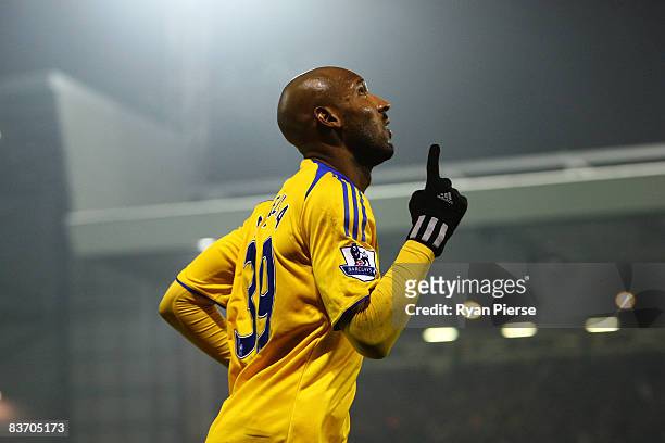 Nicolas Anelka of Chelsea celebrates scoring his team's second goal during the Barclays Premier League match between West Bromwich Albion and Chelsea...