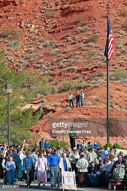 Several thousand polygamy supporters from Colorado City, Arizona gather at the Fourth District Courthouse, November 14, 2008 in St. George, Utah....