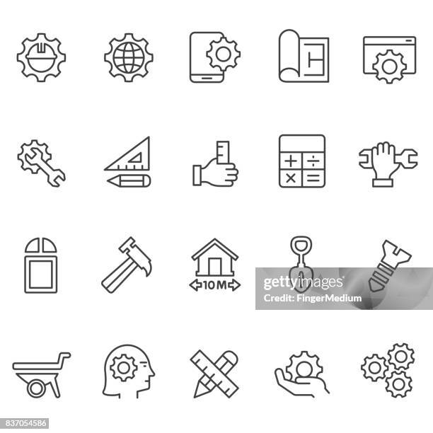 engineering icon set - asian engineer stock illustrations