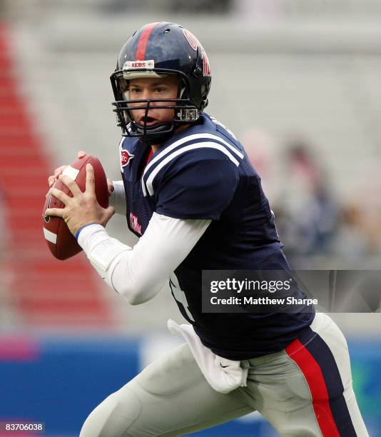 Jevan Snead of the Ole Miss Rebels runs for a touchdown against the Louisiana-Monroe Warhawks at Vaught-Hemingway Stadium on November 15, 2008 in...