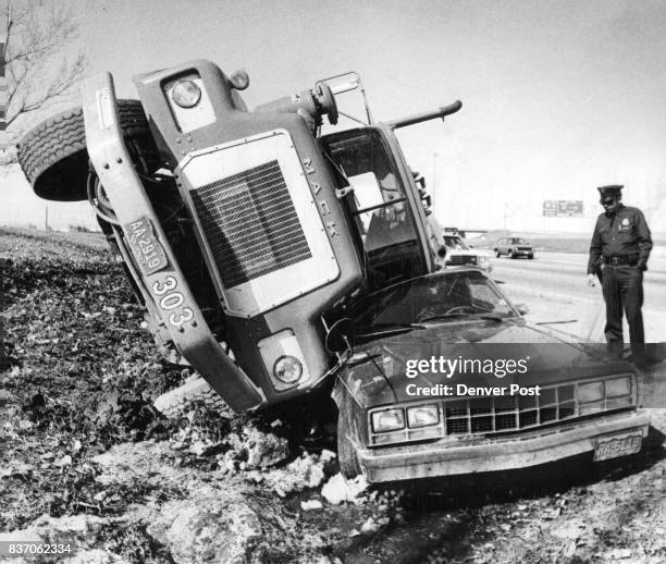 Thirty-one tons landed on the car, and no one was hurt No one was injured when a cement mixer and a car collided and the truck landed on top of the...