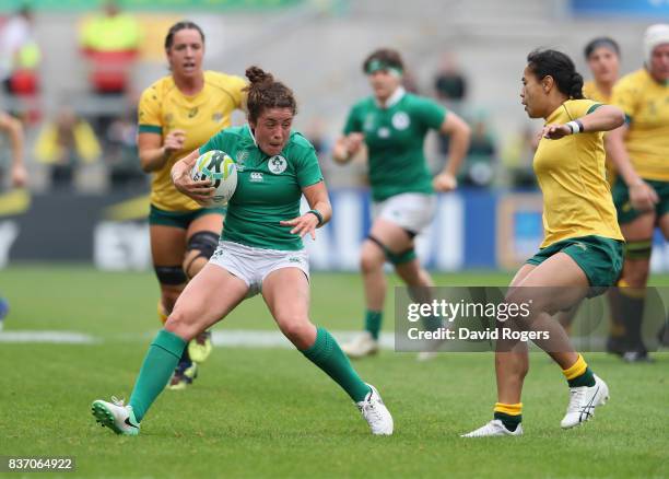 Larrisa Muldoon of Ireland charges upfield during the Women's Rugby World Cup 2017 match between Ireland and Australia at the Kingspan Stadium on...