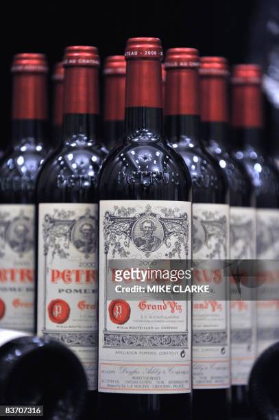 Finance-economy-Asia-lifestyle-wine BY CLAIRE COZENS Bottles of French wine Petrus Pomerol are lined up for an upcoming auction in Hong Kong on...