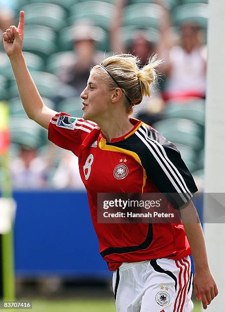 Lynn Mester of Germany celebrates scoring during the FIFA U17 Women's World Cup Third and Fourth Playoff match between England and Germany at North...