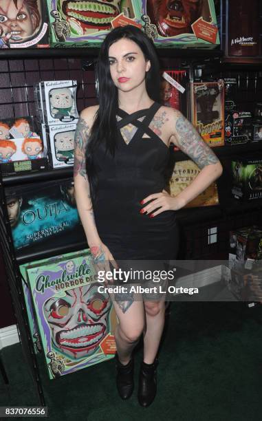 Model Pandie Suicide participates in the "Hotness Of Horror" - A Special Scream Queen Signing Event held at Dark Delicacies Bookstore on August 21,...