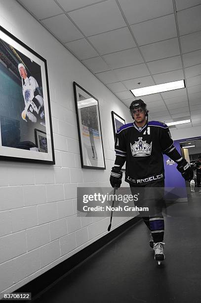 Anze Kopitar of the Los Angeles Kings walks from the locker room prior to the game against the Nashville Predators on November 15, 2008 at Staples...