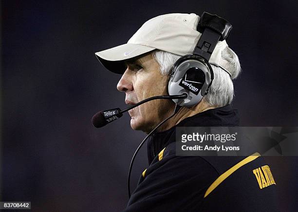 Bobby Johnson the Head Coach of the Vanderbilt Commodores is pictured during the game against the Kentucky Wildcats on November 15, 2008 at...
