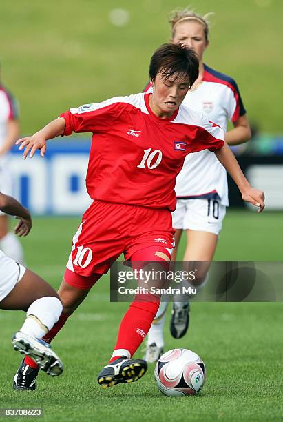 Hwa Myong Jon of North Korea controls the ball during the FIFA U17 Women's World Cup Final match between the USA and North Korea at North Harbour...