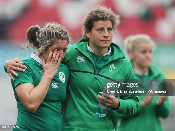 Ireland's Alison Miller appears dejected after defeat in the 2017 Women's World Cup, 5th Place Semi Final match at the Kingspan Stadium, Belfast.