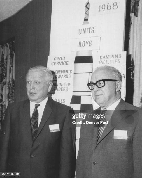 Renamed by Scouts Francis S. VanDerbur, Denver Area Council commissioner of the Boy Scouts of America, left, and John W. Hall, council president,...