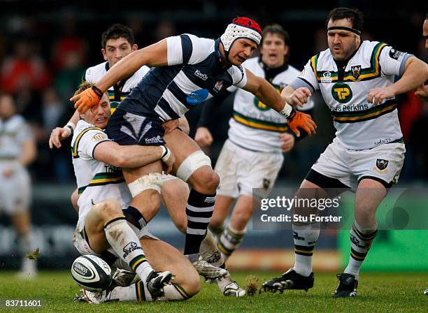 Bristol forward Dan Ward-Smith is stopped by the Northampton Saints defence during the Guinness Premiership match between Bristol and Northampton...