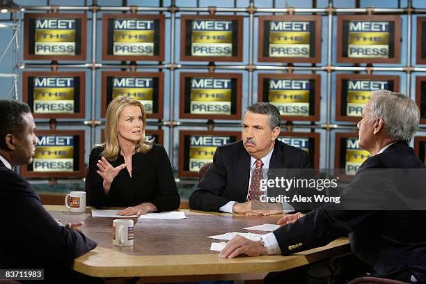 World News America Washington Correspondent Katty Kay speaks as The Tavis Smiley Show host Tavis Smiley, New York Times columnist Tom Friedman, and...