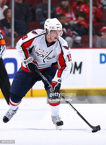 Nicklas Backstrom of the Washington Capitals in action against The New Jersey Devils during their game on November 15, 2008 at The Prudential Center...