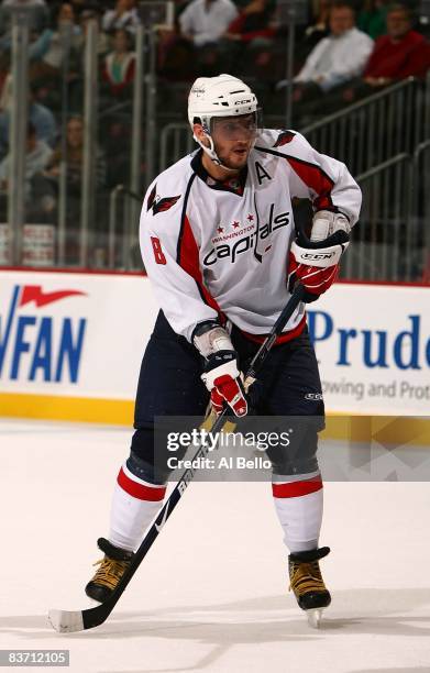 Alex Ovechkin of the Washington Capitals in action against The New Jersey Devils during their game on November 15, 2008 at The Prudential Center in...