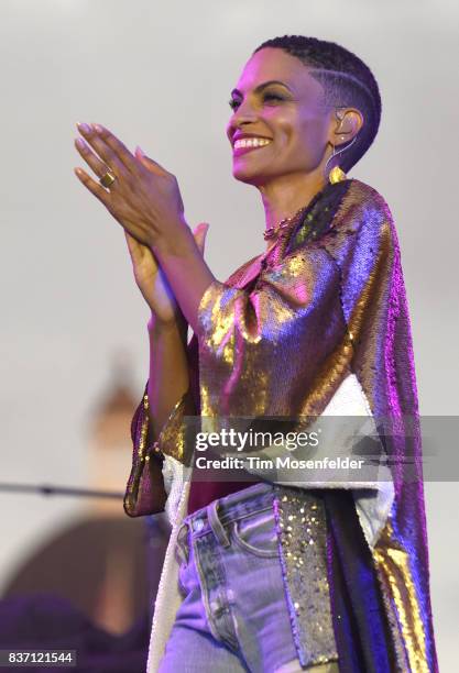 Goapele performs during the Imagine Justice concert at Capitol Mall on August 21, 2017 in Sacramento, California.