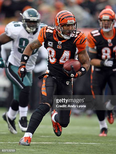 Houshmandzadeh of the Cincinnati Bengals runs with the ball during the NFL game against the Philadelphia Eagles at Paul Brown Stadium on November 16,...