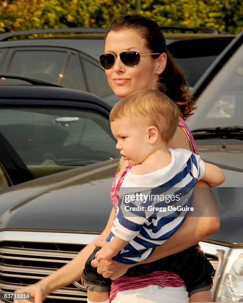 Actress Bridget Moynahan and Son arrive at the 11th Anniversary Of P.S. Arts "Express Yourself 2008" at the Barker Hanger at the Santa Monica Airport...