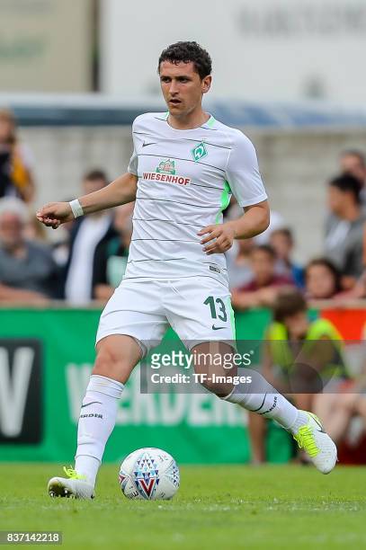 Milos Veljkovic of Bremen controls the ball during the pre-season friendly between Werder Bremen and Wolverhampton Wanderers at Parkstadion Zell Am...