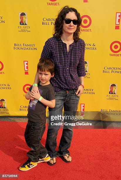 Actress Sara Gilbert and Son Levi arrive at the 11th Anniversary Of P.S. Arts "Express Yourself 2008" at the Barker Hanger at the Santa Monica...