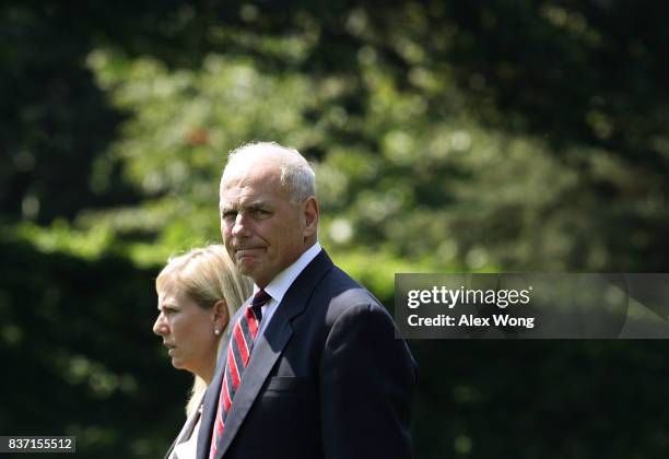 White House Chief of Staff John Kelly walks towards the Marine One on the South Lawn for a departure from the White House August 22, 2017 in...