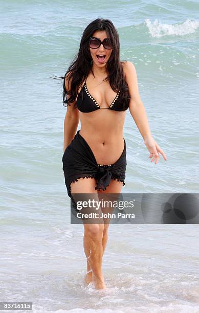 Kim Kardashian is seen on Miami Beach on November 15, 2008 in Miami Beach, Florida.