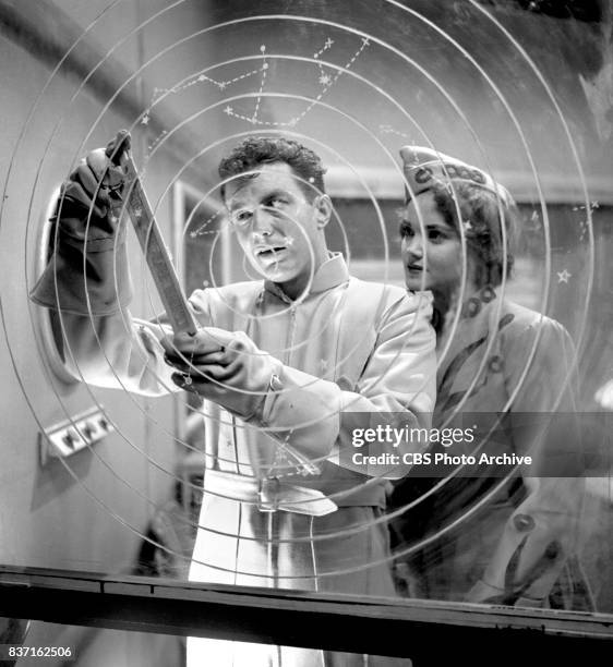 "Rod Brown of the Rocket Rangers" the CBS television science fiction series, broadcast live. Pictured is Cliff Robertson and actress Shirley...