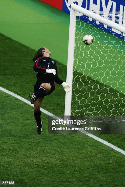 David Seaman of England is caught off his line as Ronaldinho scores Brazil's second goal during the England v Brazil World Cup Quarter Final match...