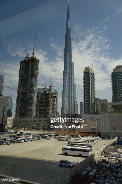 Picture taken on October 10, 2016 shows the Burj Khalifa tower in Dubai, the the largest and most populous city in the United Arab Emirates and...