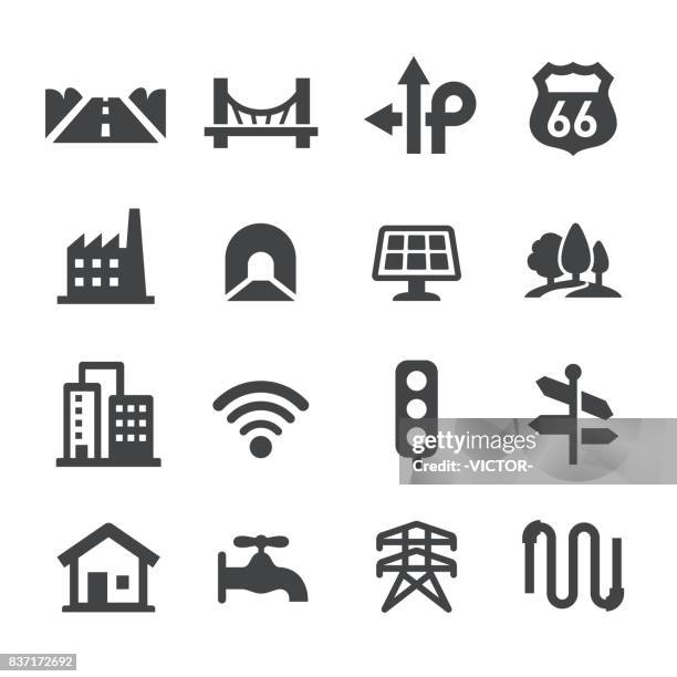 stadt bau icons set - acme-serie - bauplanung stock-grafiken, -clipart, -cartoons und -symbole