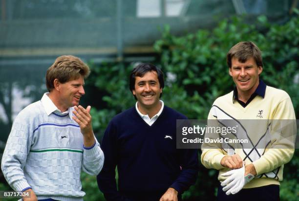 Golfers Nick Price, Severiano Ballesteros and Nick Faldo before the final round of the Open Championship at the Royal Lytham and St Annes Golf Club,...