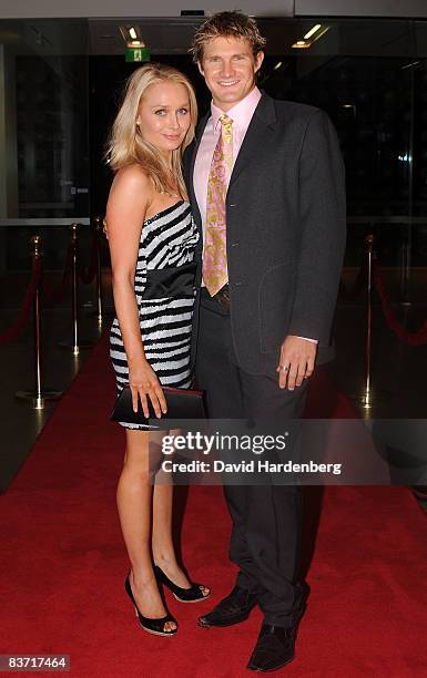 Shane Watson and Lee Furlong attend the Johnnie Walker All Star Party at the Gallery of Modern Art, on November 17, 2008 in Brisbane, Australia.