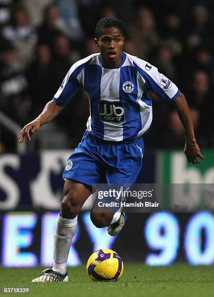 Antonio Valencia of Wigan in action during the Barclays Premier League match between Newcastle United and Wigan Athletic at St James' Park, on...