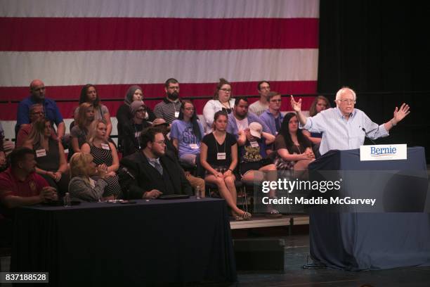 Sen. Bernie Sanders holds a rally on jobs, health care, and the economy at Shawnee State University on August 22, 2017 in Portsmouth, Ohio. In the...