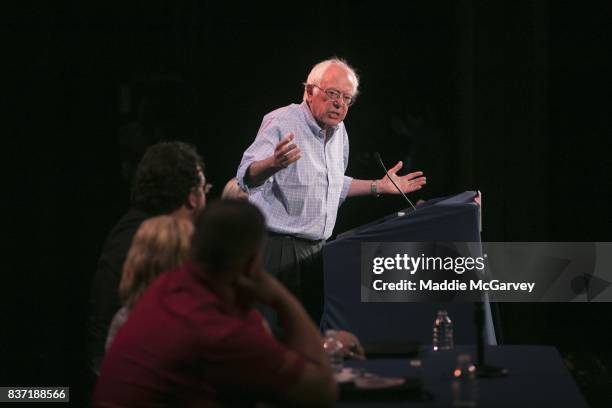 Sen. Bernie Sanders holds a rally on jobs, health care, and the economy at Shawnee State University on August 22, 2017 in Portsmouth, Ohio. In the...