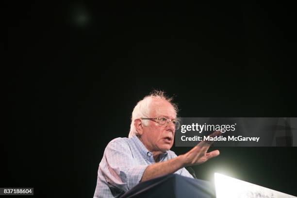 Sen. Bernie Sanders holds a rally on jobs, health care, and the economy at Shawnee State University on August 22, 2017 in Portsmouth, Ohio. In the...